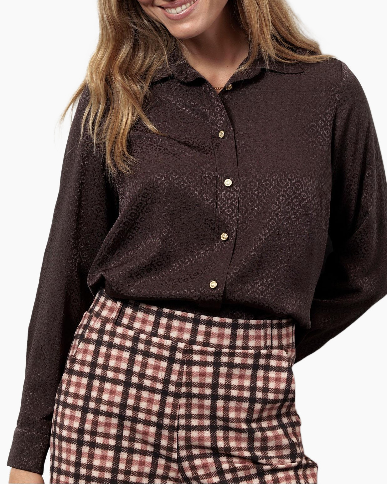 Blouse Marisol Mono Jacquard Donker Bruin