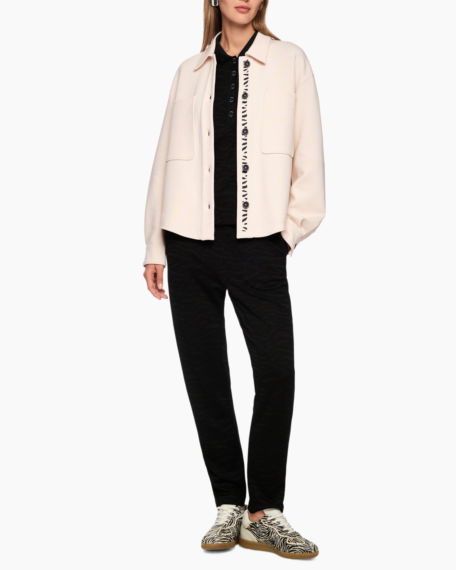 jacket, oversized, beige, snap-front, pockets