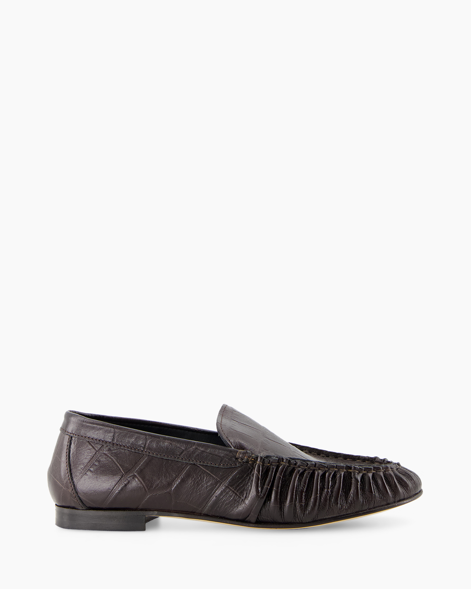 luiers, penny loafer, bruin leer, gestikt reliëf, slip-on