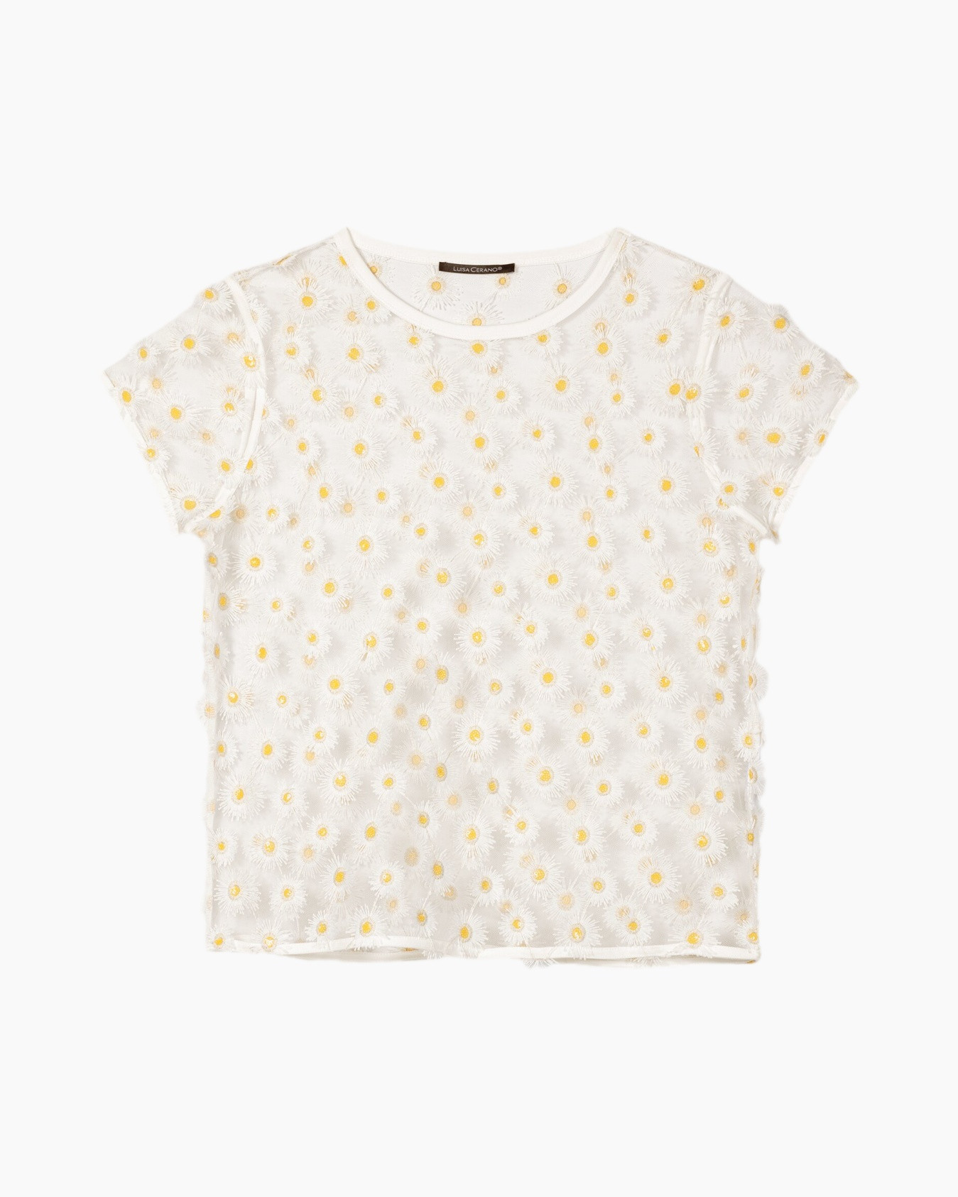 t-shirt, wit, madeliefpatroon, bloemenprint, korte mouwen