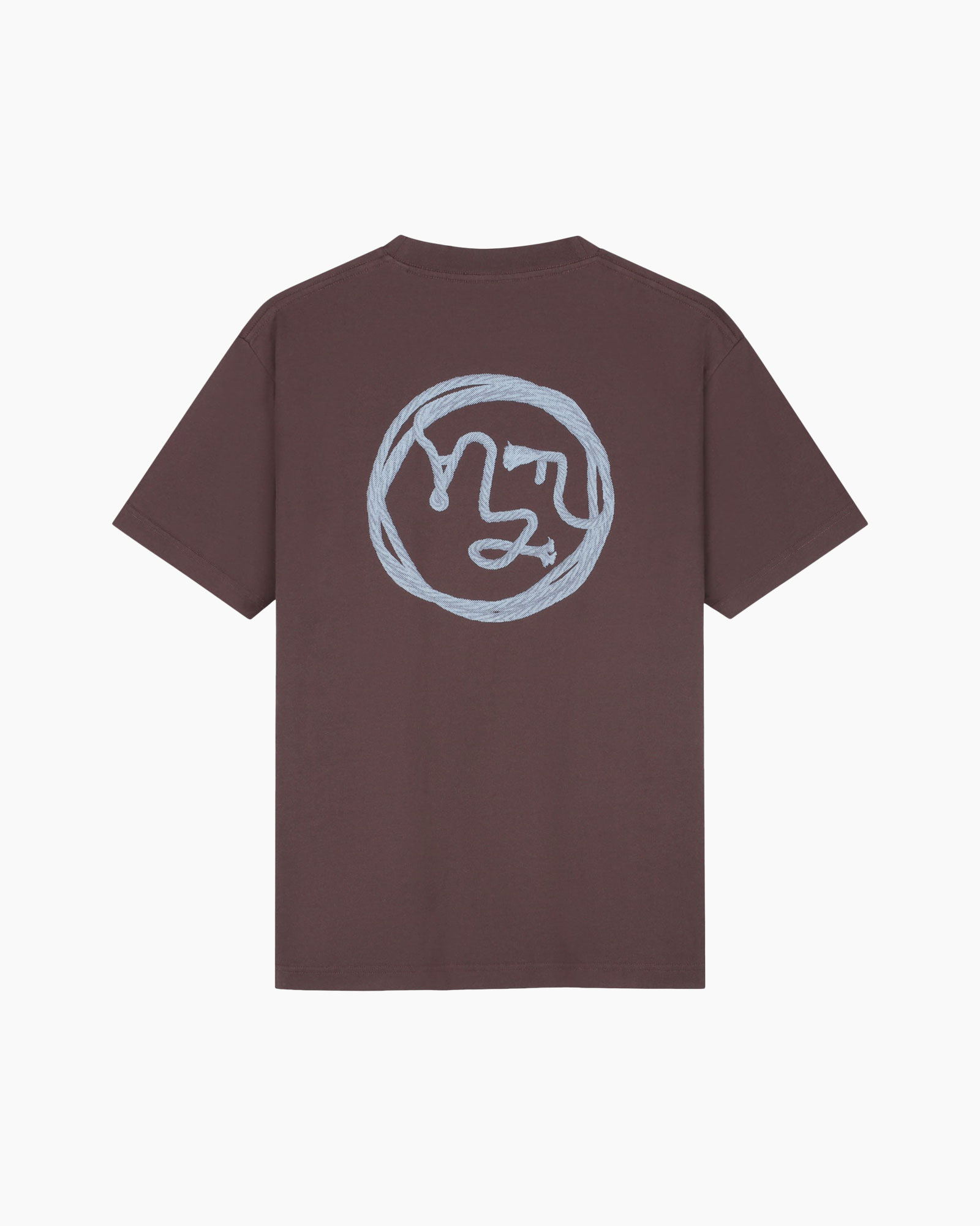 t-shirt, korte mouw, bruin, grafisch, cirkel ontwerp