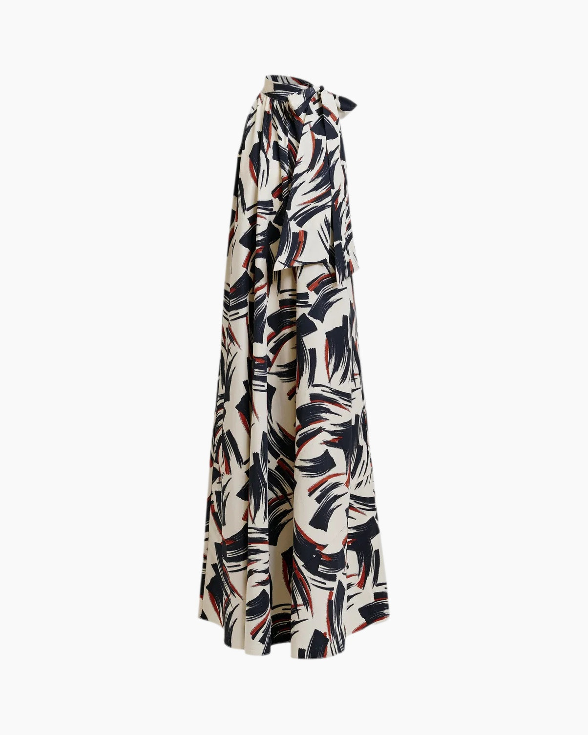 maxi dress, patterned dress, abstract print, long sleeve, beige navy red