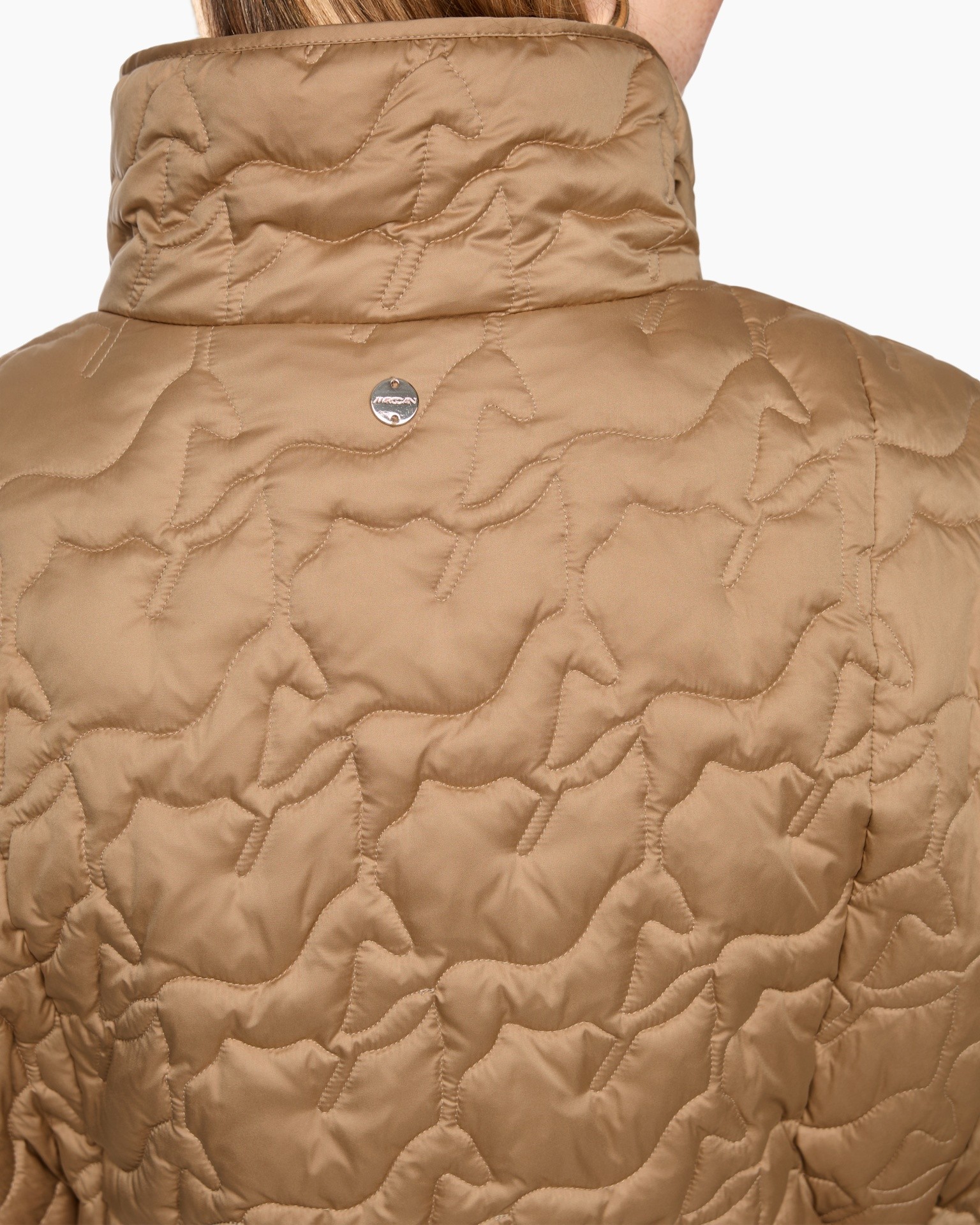 gestikt/quilted, puffer, jas, tan, kraag
