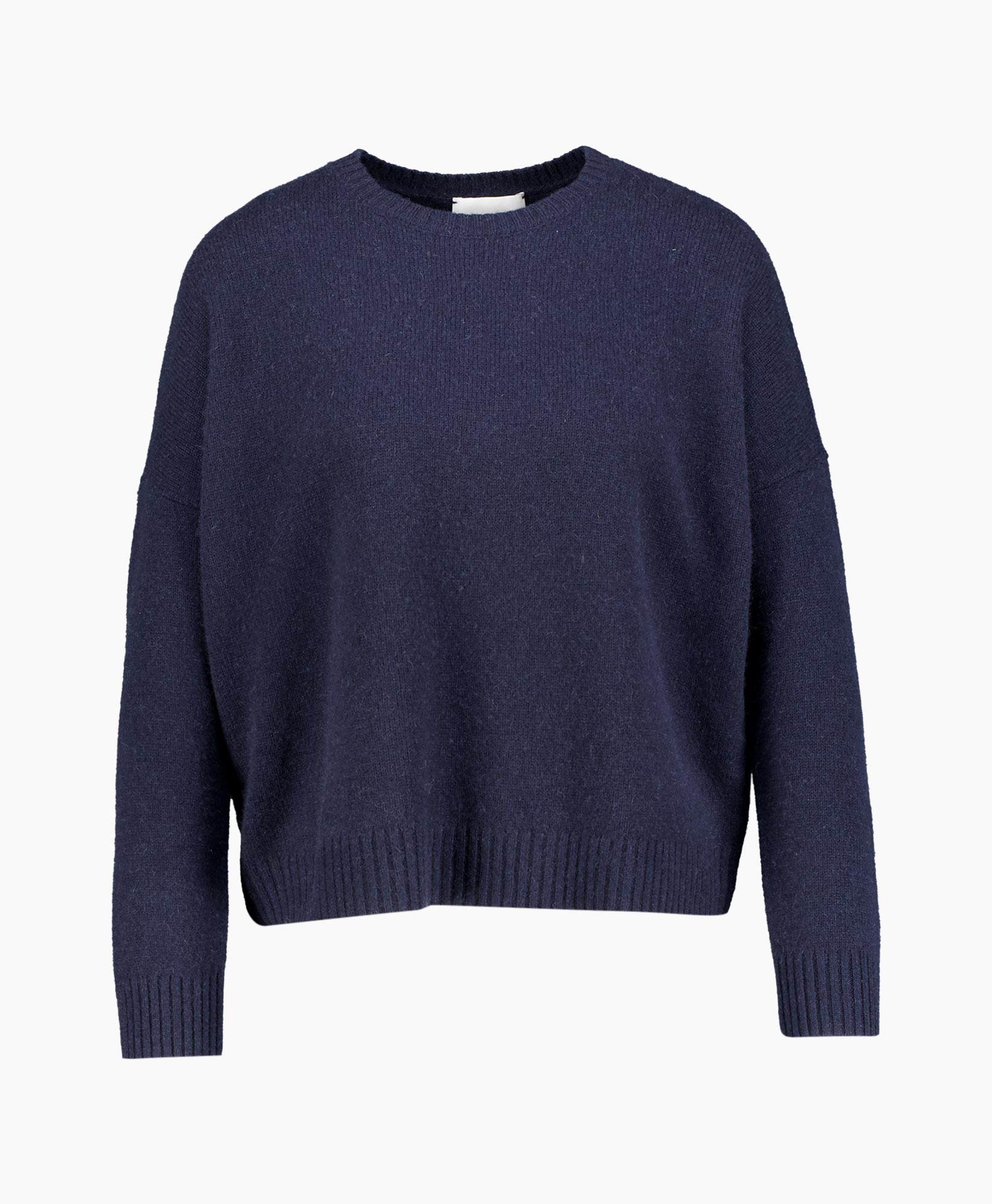 trui, crewneck, breiwerk, lange mouw, marineblauw
