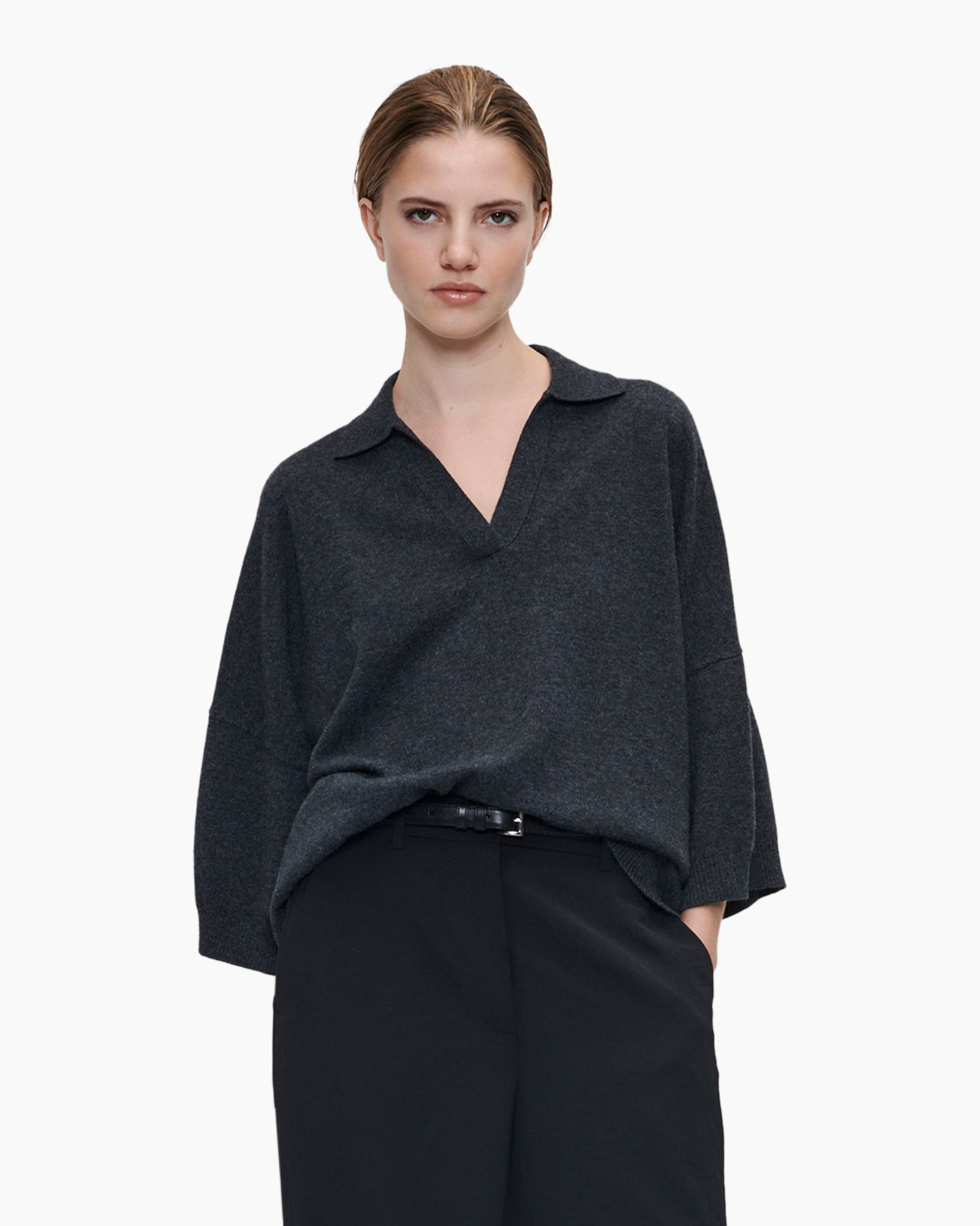 Gebreide Trui Cash Blend Dawson Polo Donker Grijs