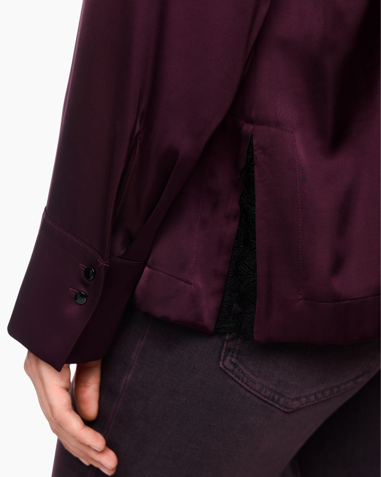 blazer, jacket, plum, burgundy, lace-trim