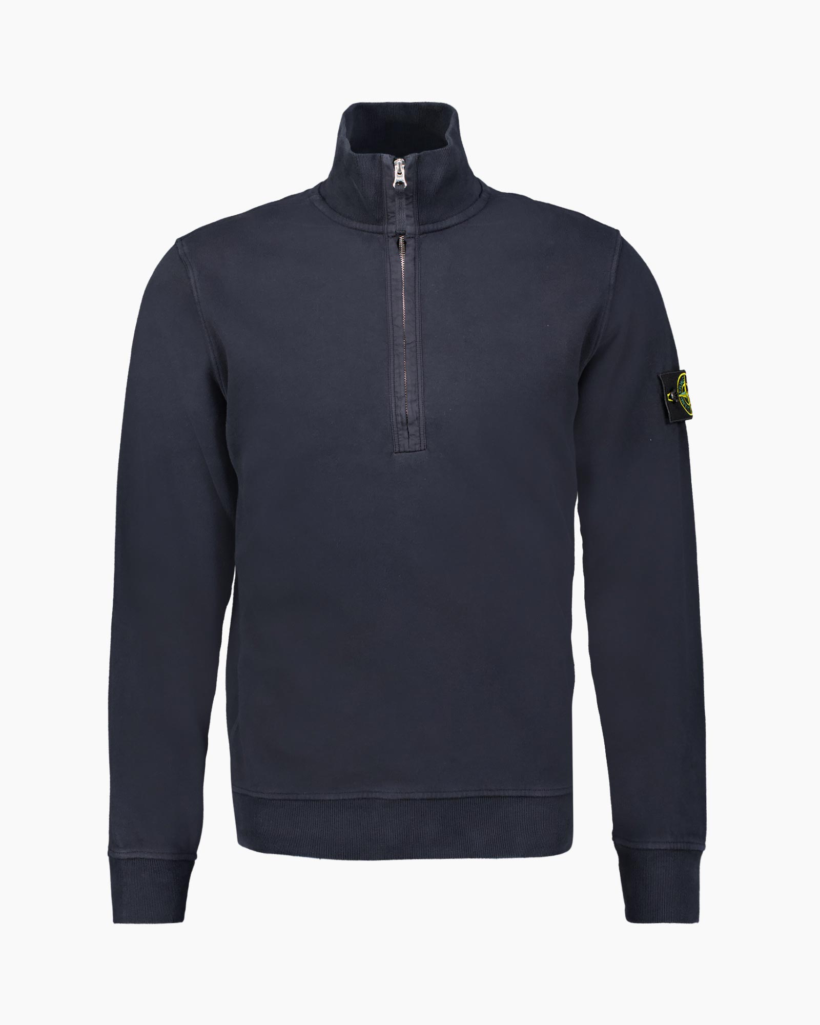 sweatshirt, halfzipped, kraag, marineblauw, ponselpatch