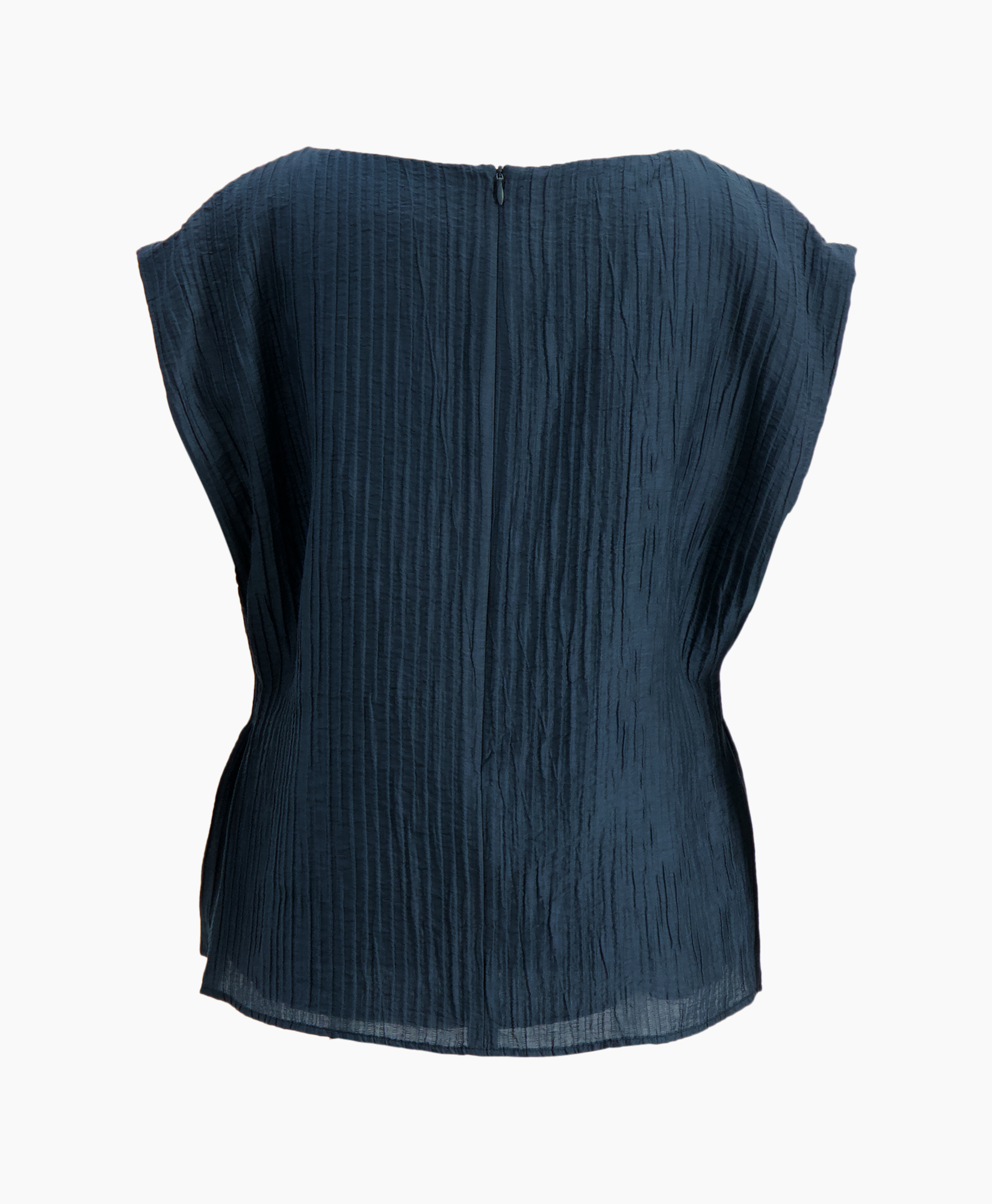 top, blouse, navy, crinkled, sleeveless