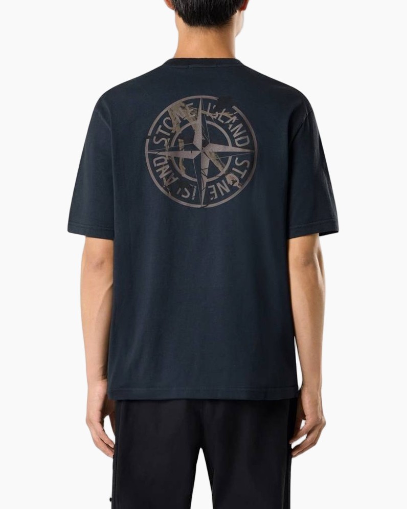t-shirt, nekhals, korte mouwen, donkerblauw, effen