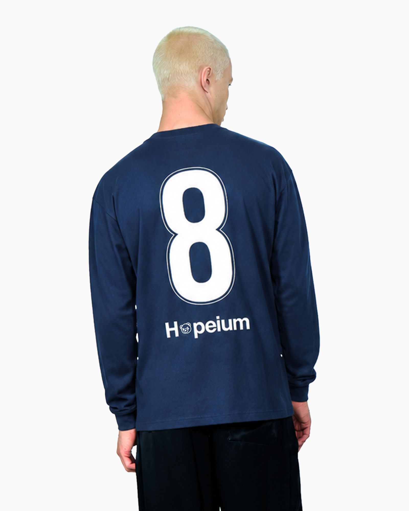lange mouwen, donkerblauw, rokkenhals, grafisch, logo