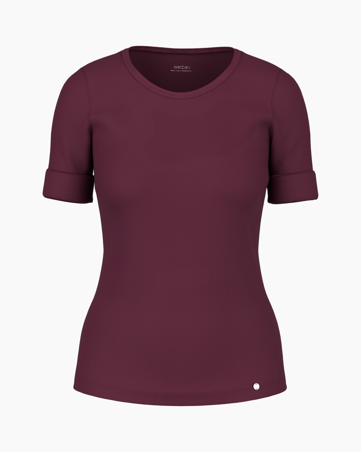 t-shirt, korte mouwen, rolkraag, bordeaux, effen