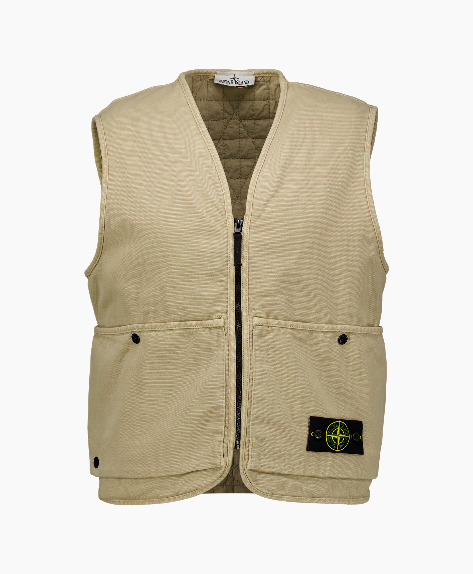 vest, padded, zipper, pockets, beige