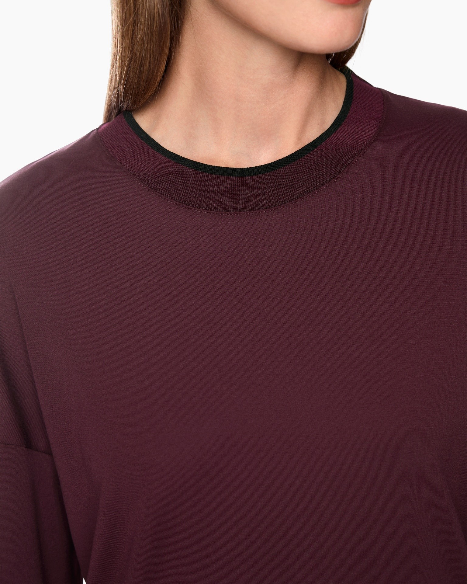 crewneck, sweatshirt, maroon, langermouw, effen