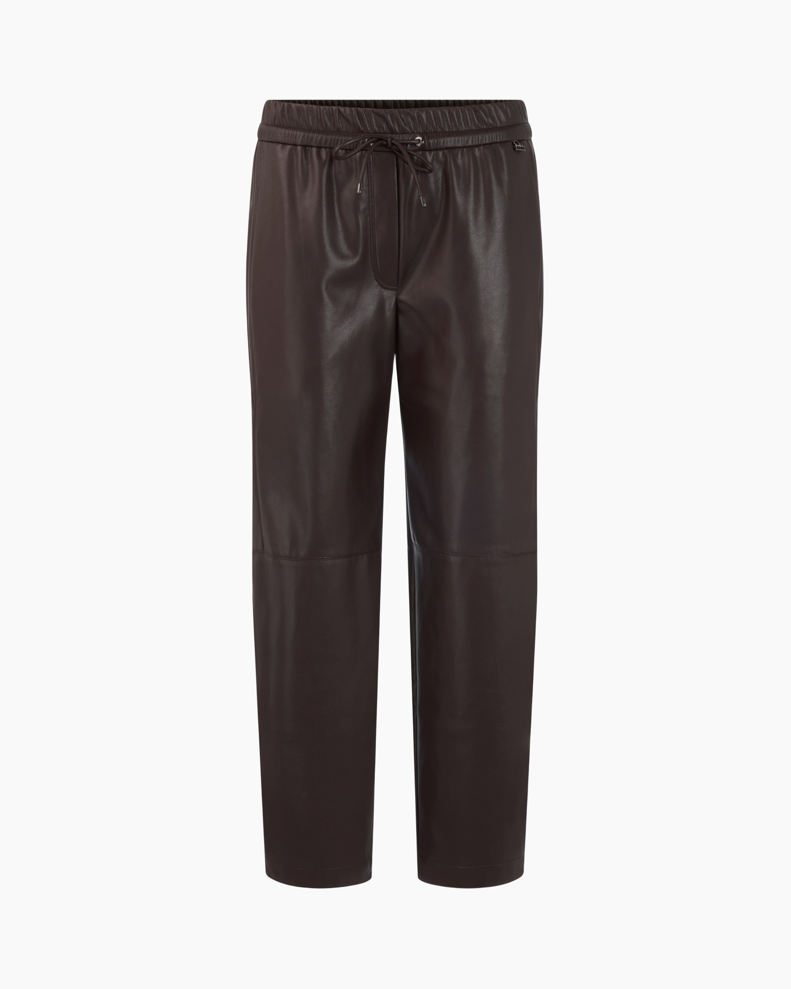 broek, touwtje, elastische taille, lederlook, bruin