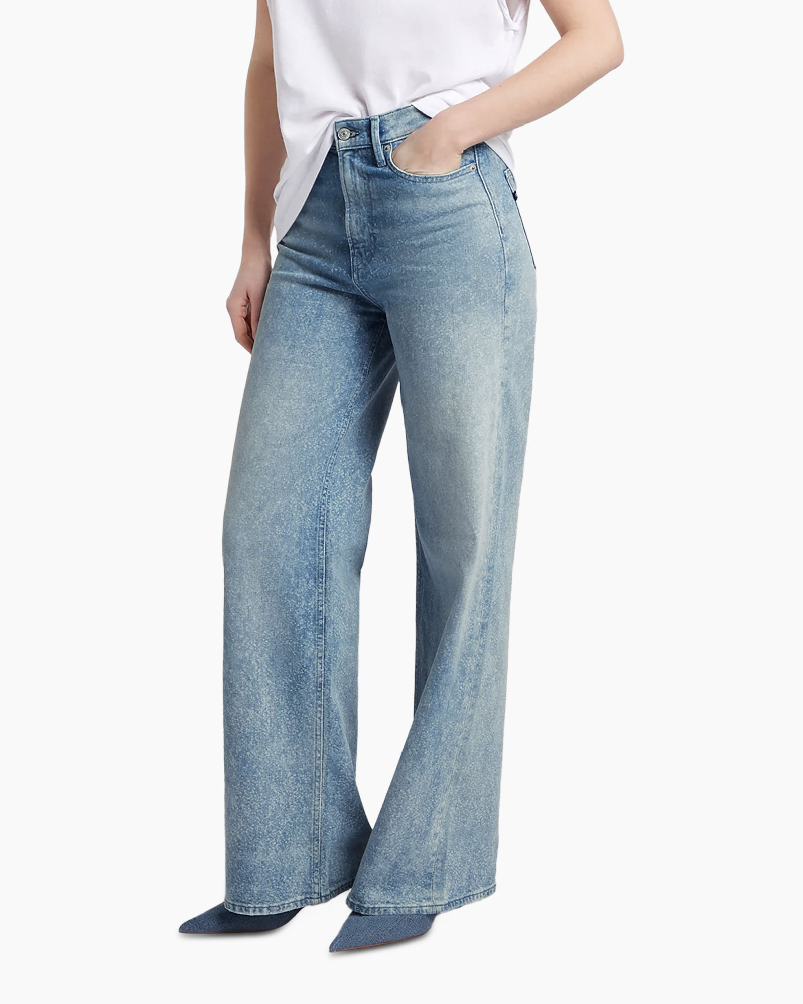 spijkerbroek, wijdje, versleten, blauw, broek