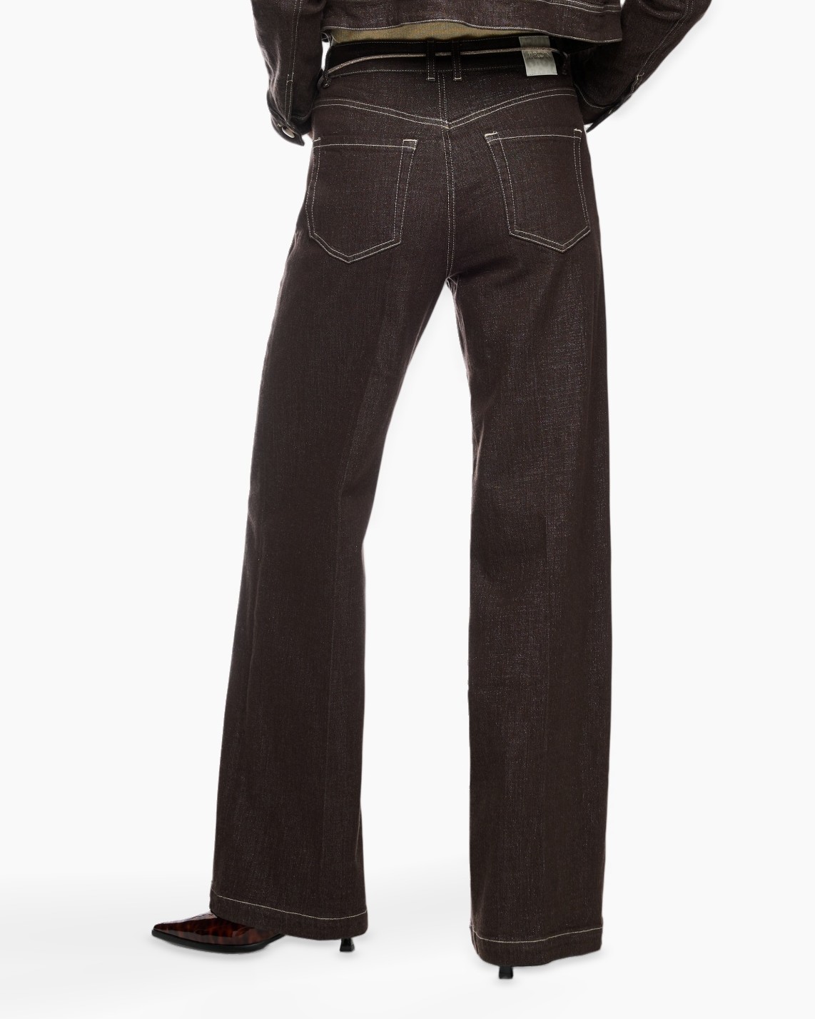 broek, jeans, denim, terugzicht, brede pijp