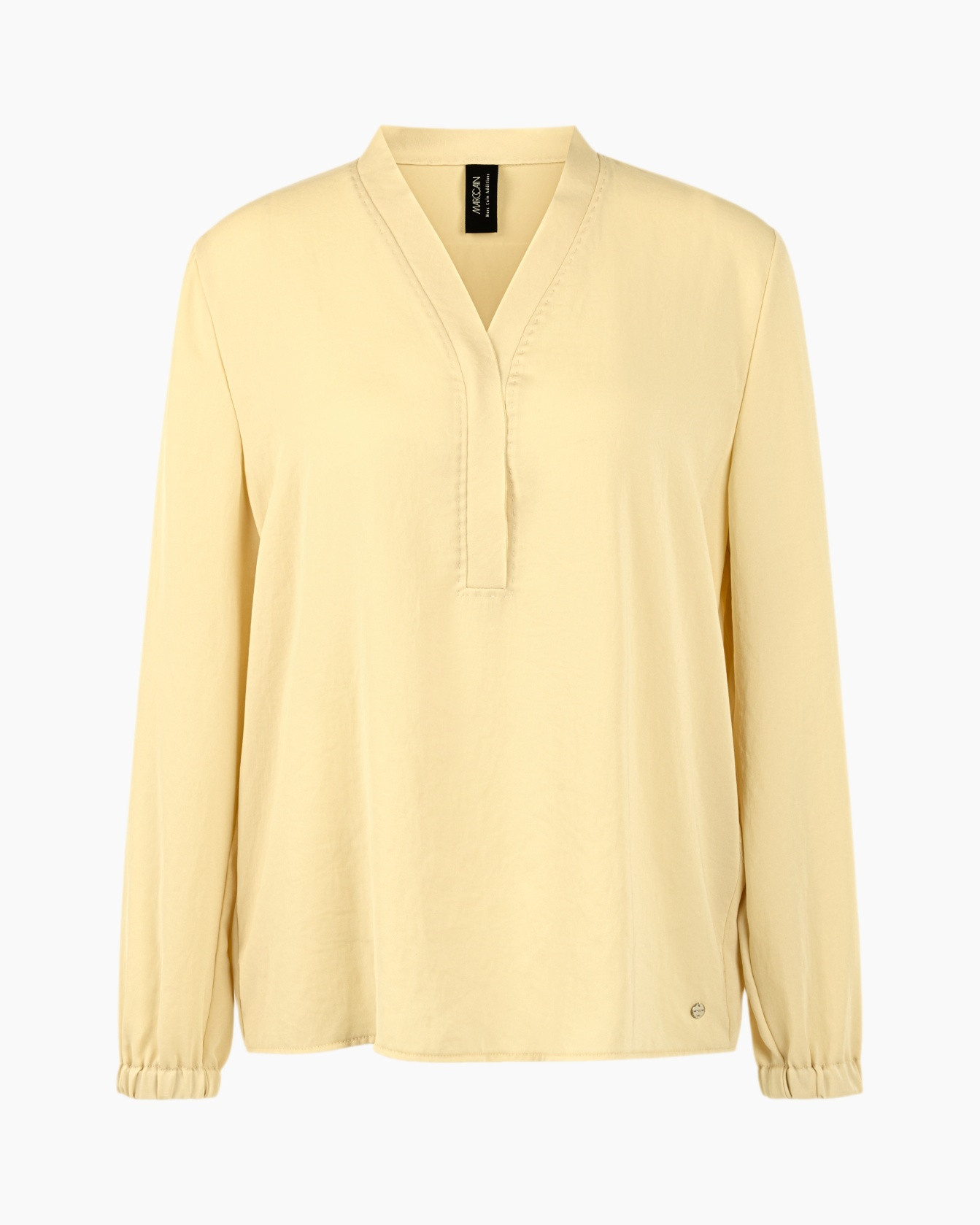 blouse, parel, langer mouw, v-hals, glad/zijdig kleur