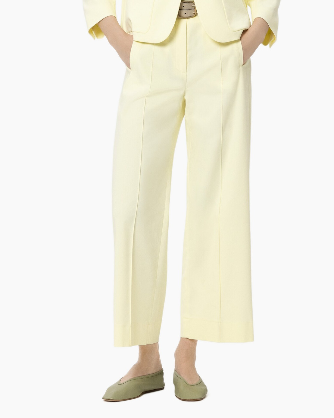 broek, broek, wijd uitgestrekt, vage gele, korte lengte