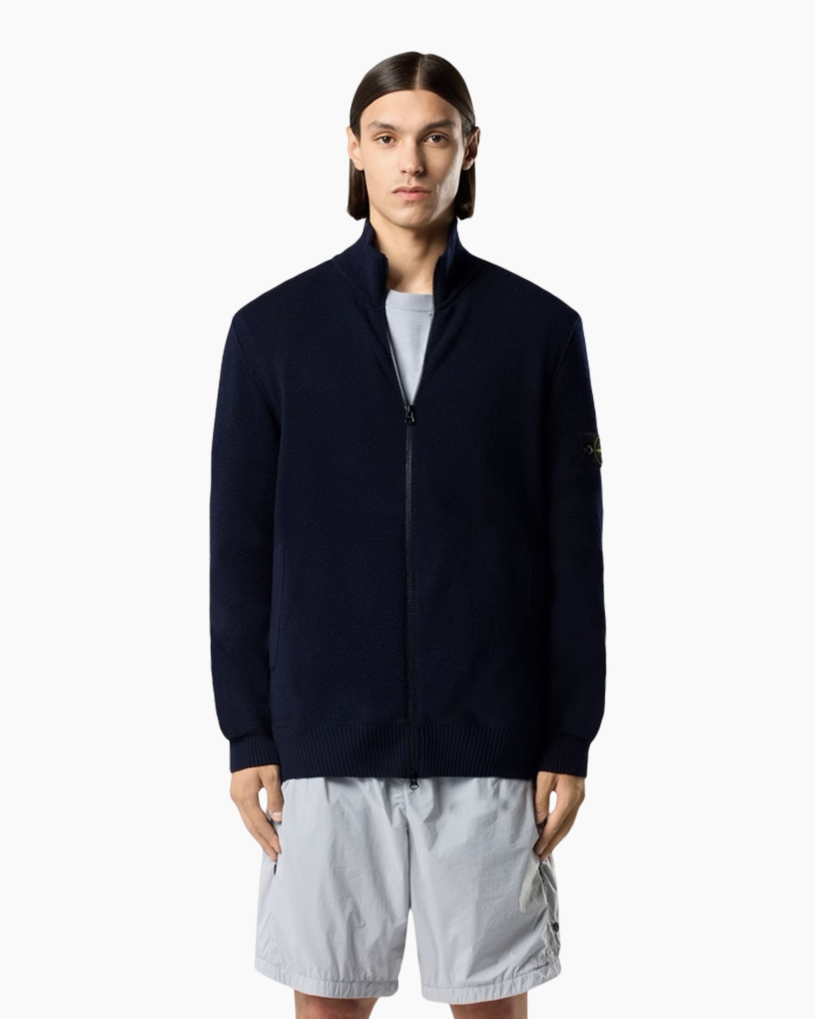 rits, nachtblauw cardigan, breid vest, lange mouwen, effen kleur