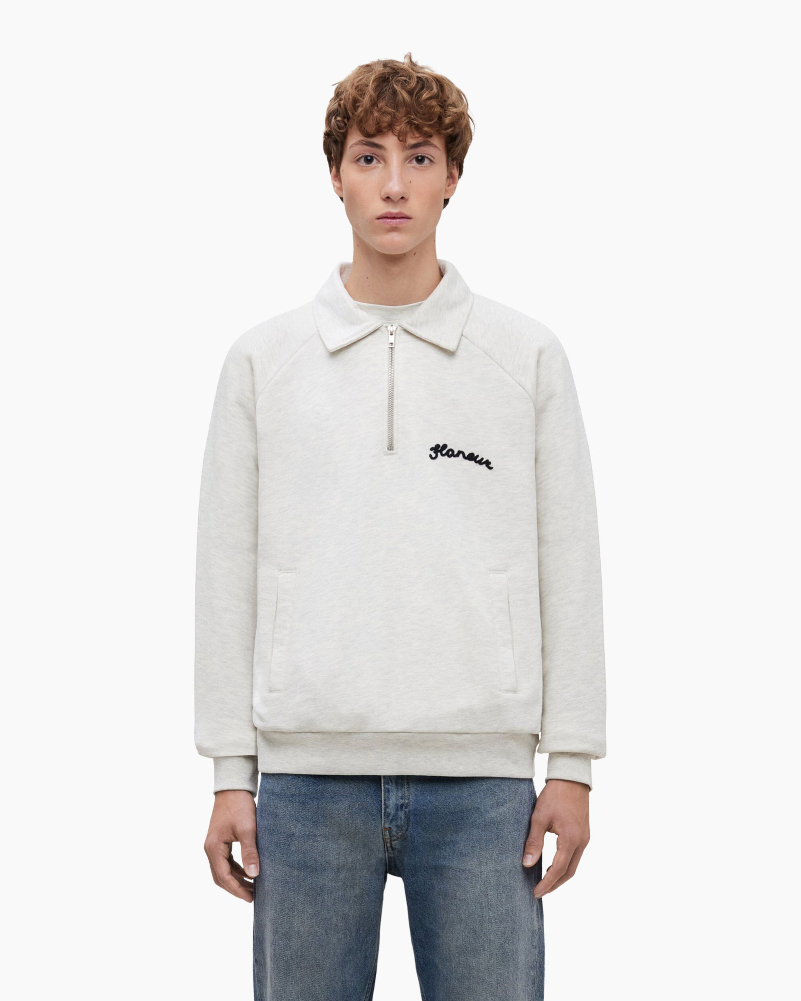 Sweater Signature Raglan Half Zip Licht Grijs