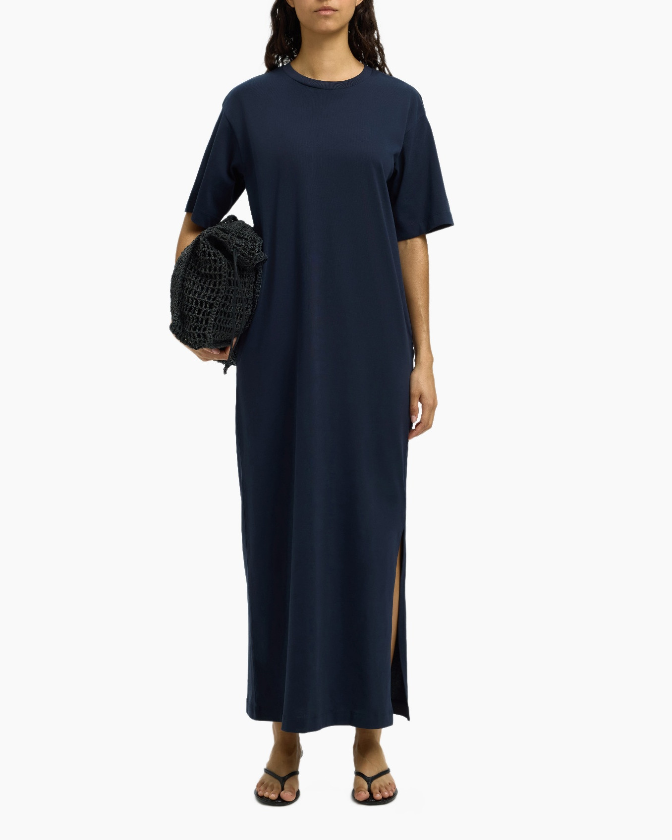 Jurk Essential Ss Pocket Ankle Dress Donker Blauw