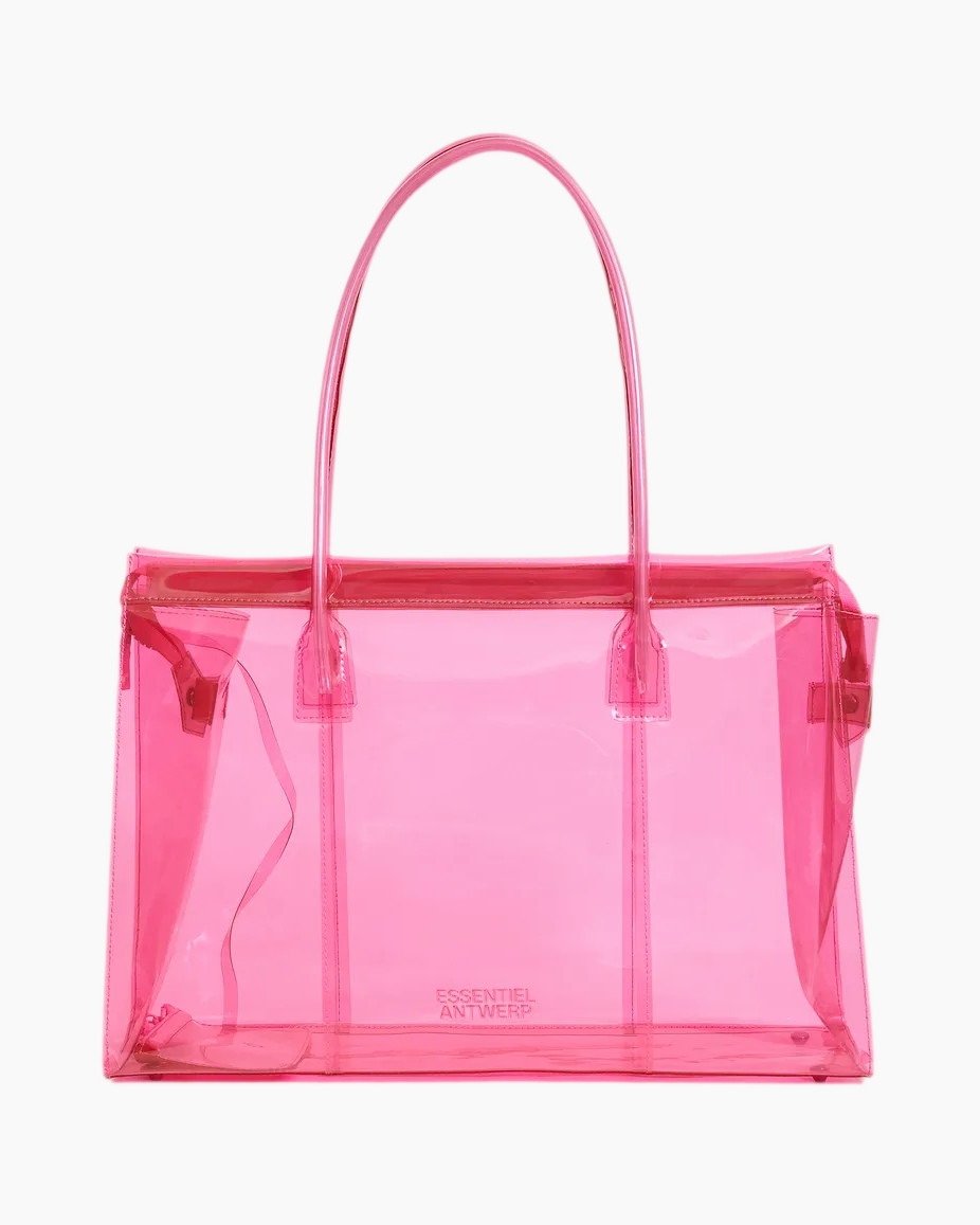 transparant-pink, tote-tas, plastic-tas, roze-handvat, essentiel-antwerp