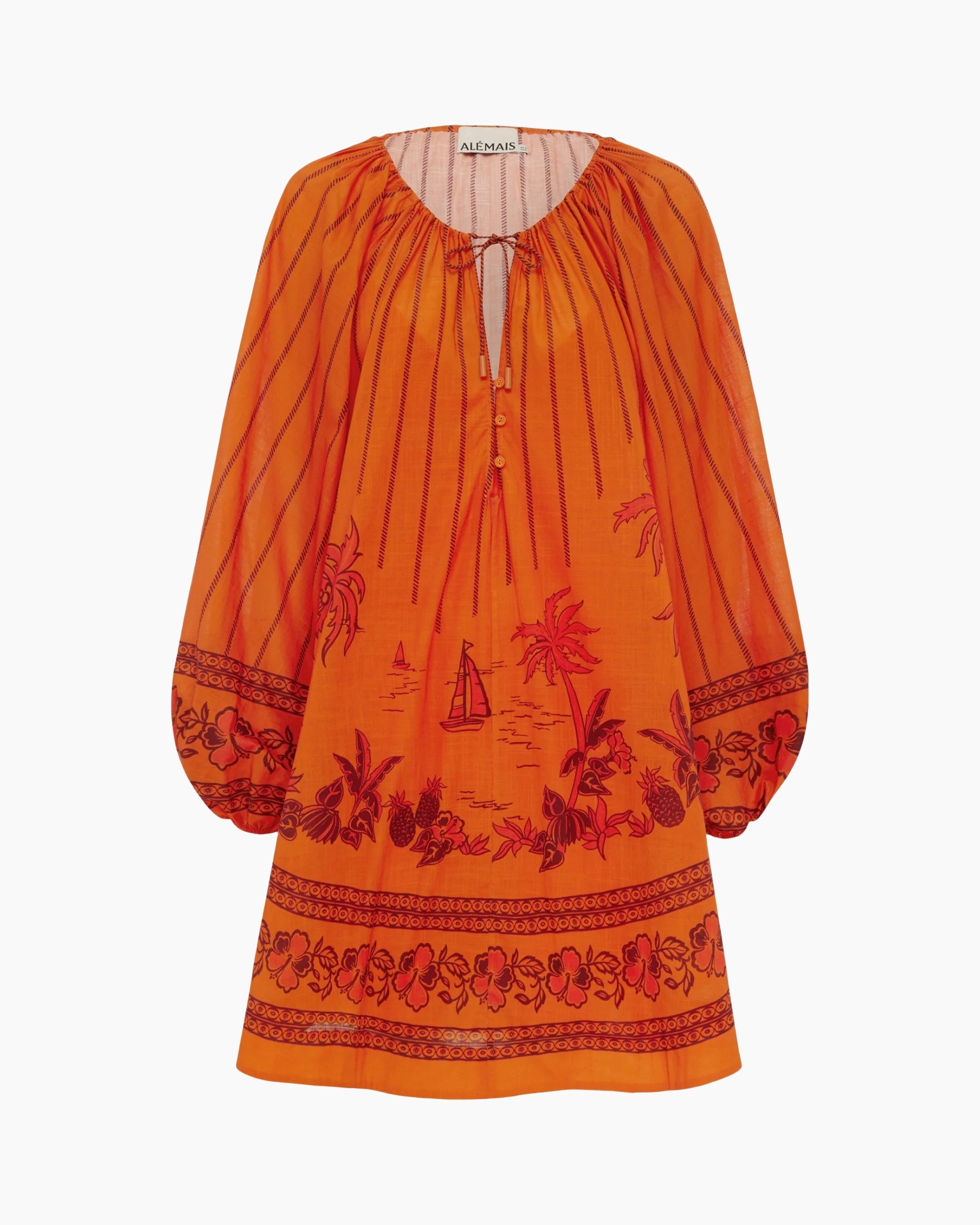 kaftan, boho jurk, tunic, ornamentenprint, lange mouwen