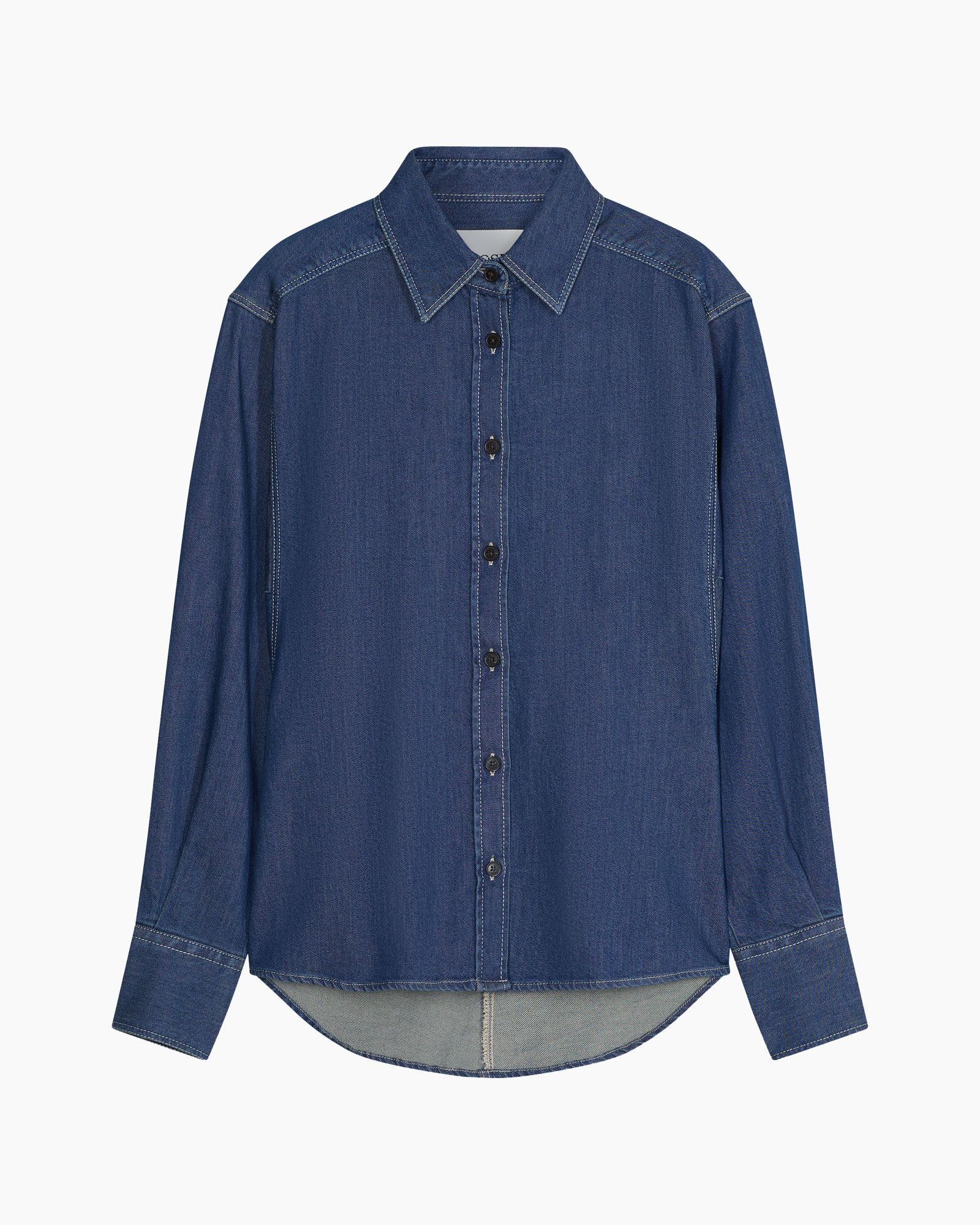 -denim, hemd, knopen-down, langarm, blauw