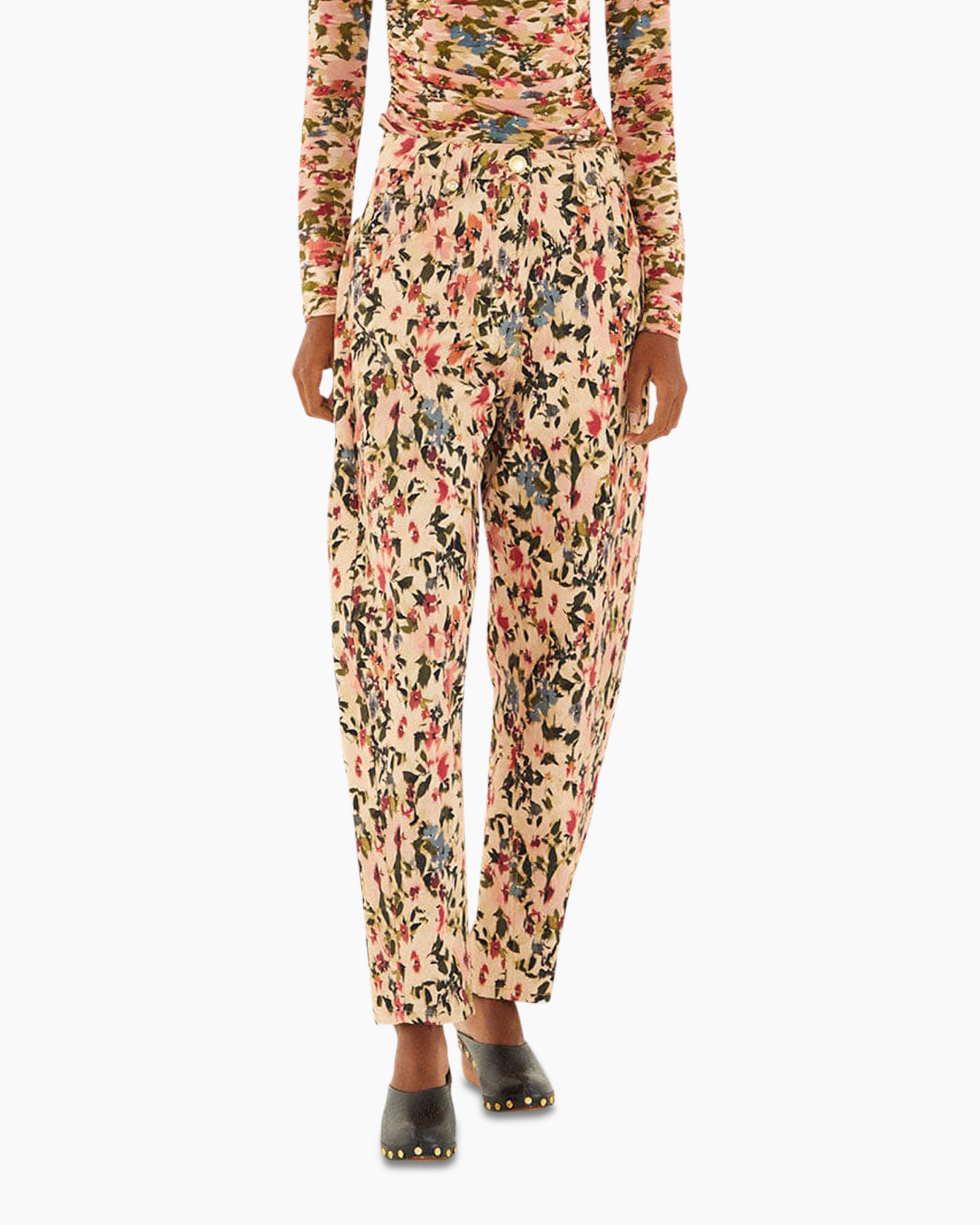 Pantalon Tiny Flowers Canvas Ballon Midi Waist Roze