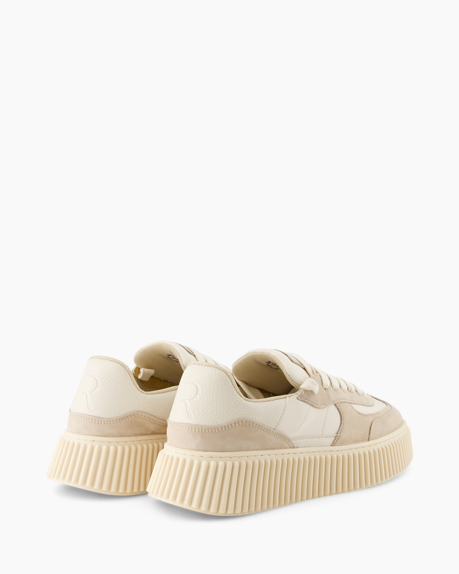 sneakers, beige, platform, kleurblok, suede