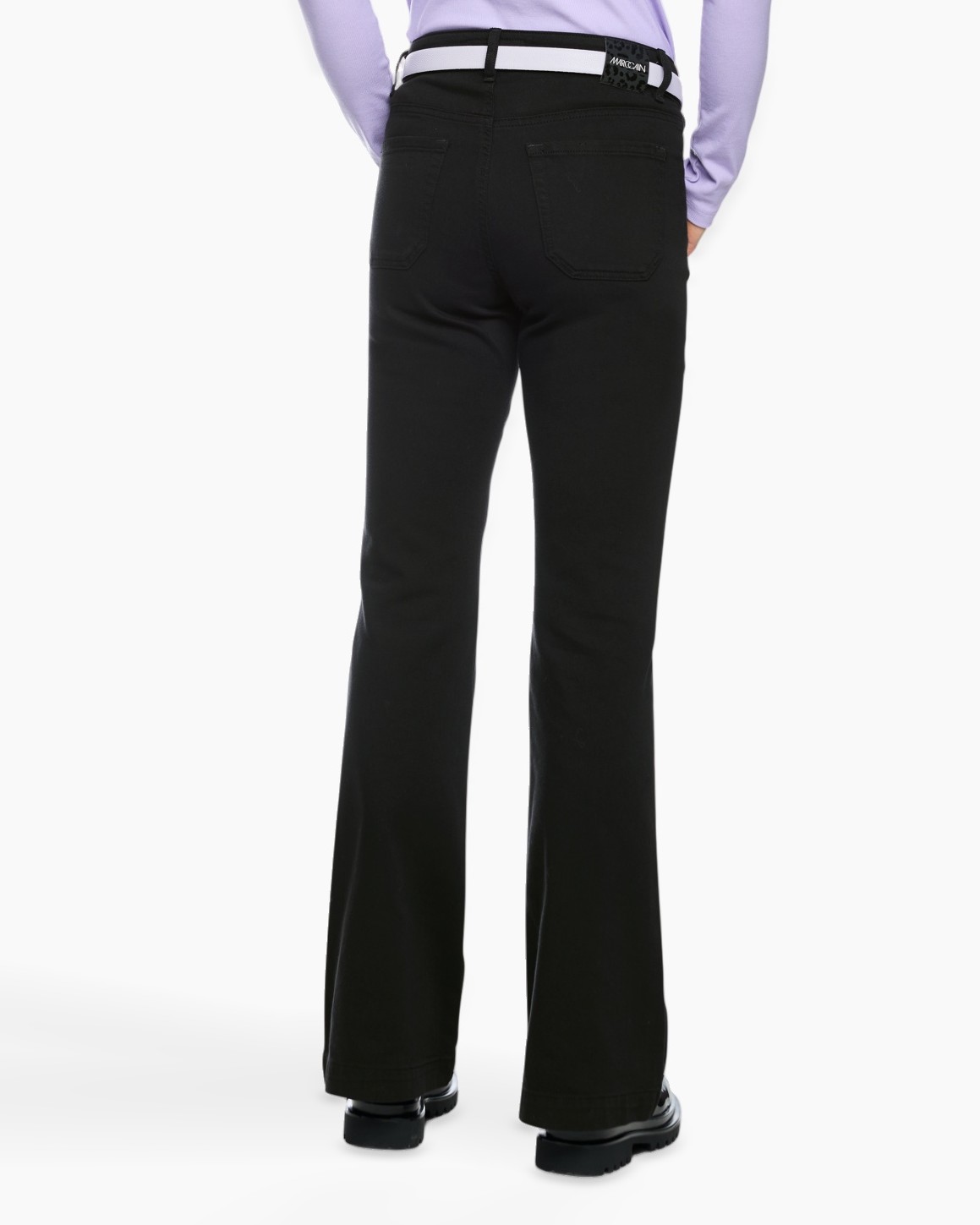 broek, broeken, zwart, flare, riem