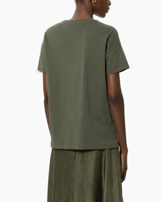 t-shirt, olijfgroene, borduurwerk, bloemmotief, short-sleeve