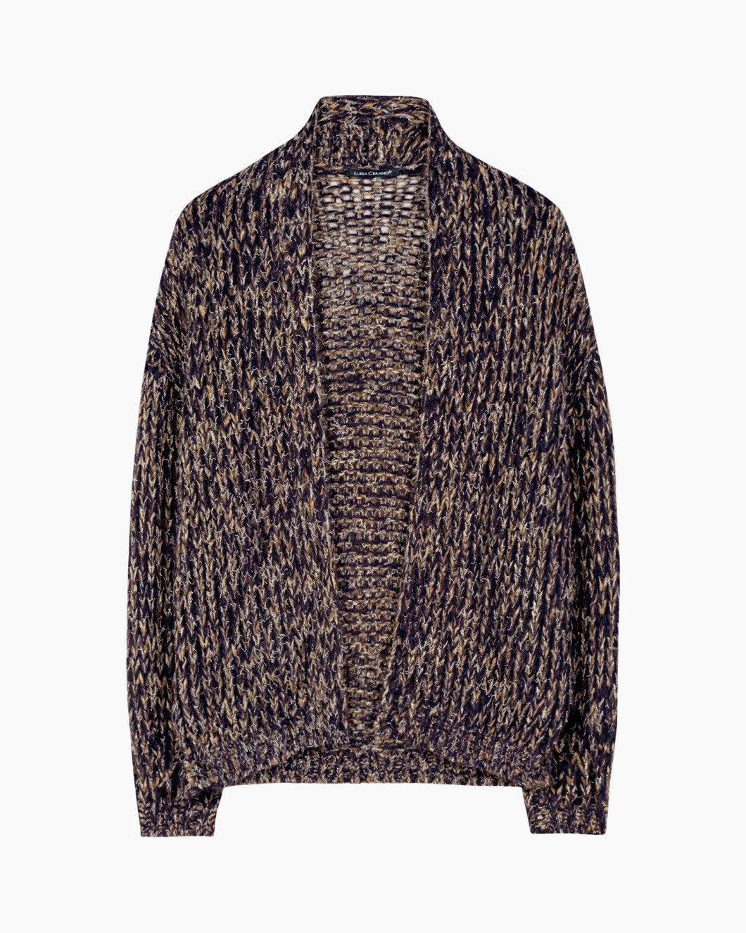 cardigan, breipik, open-front, multikleur, dikgebreid