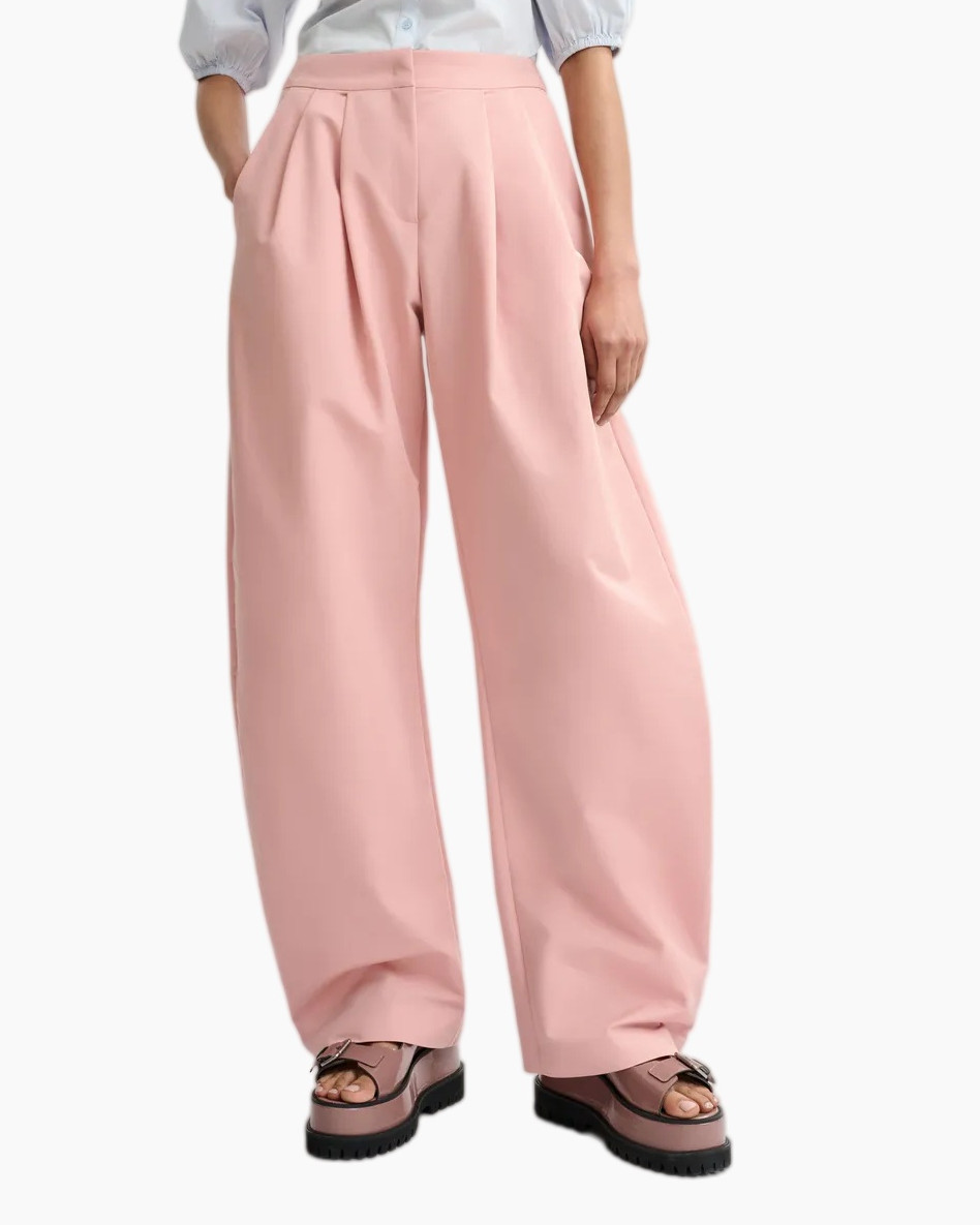 broek, roze, wijdere benen, pantalon, plooien