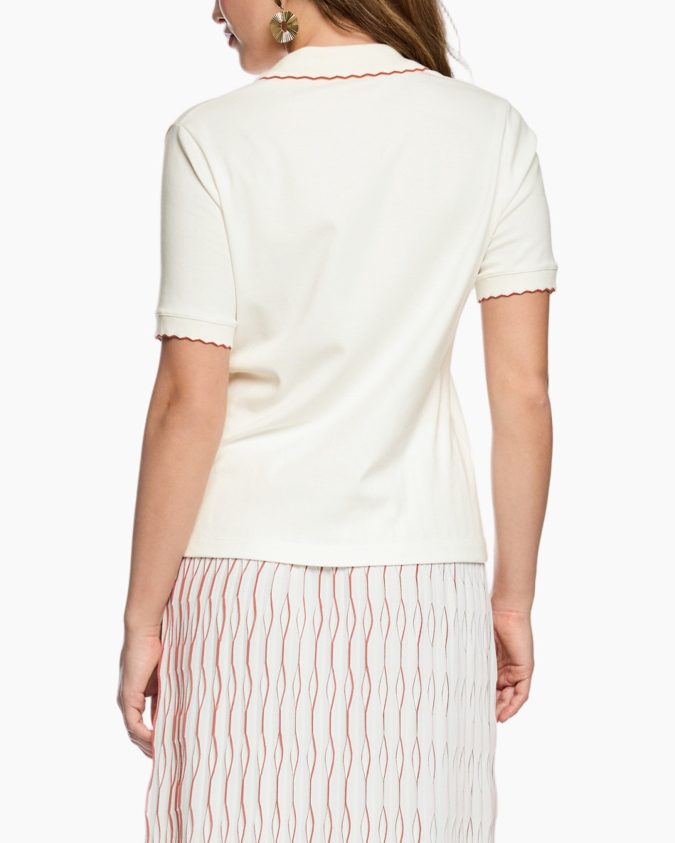 polo shirt, short sleeves, white, scalloped edge, corset cardigan