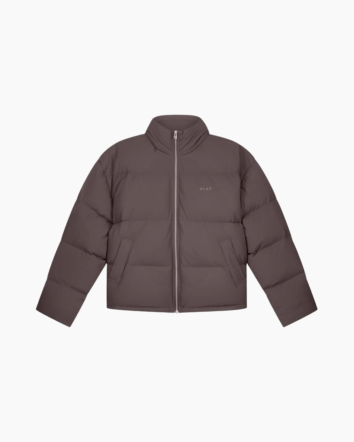 donsjacket, donsjas, puffer jas, rits sluiting, egale bruine kleur