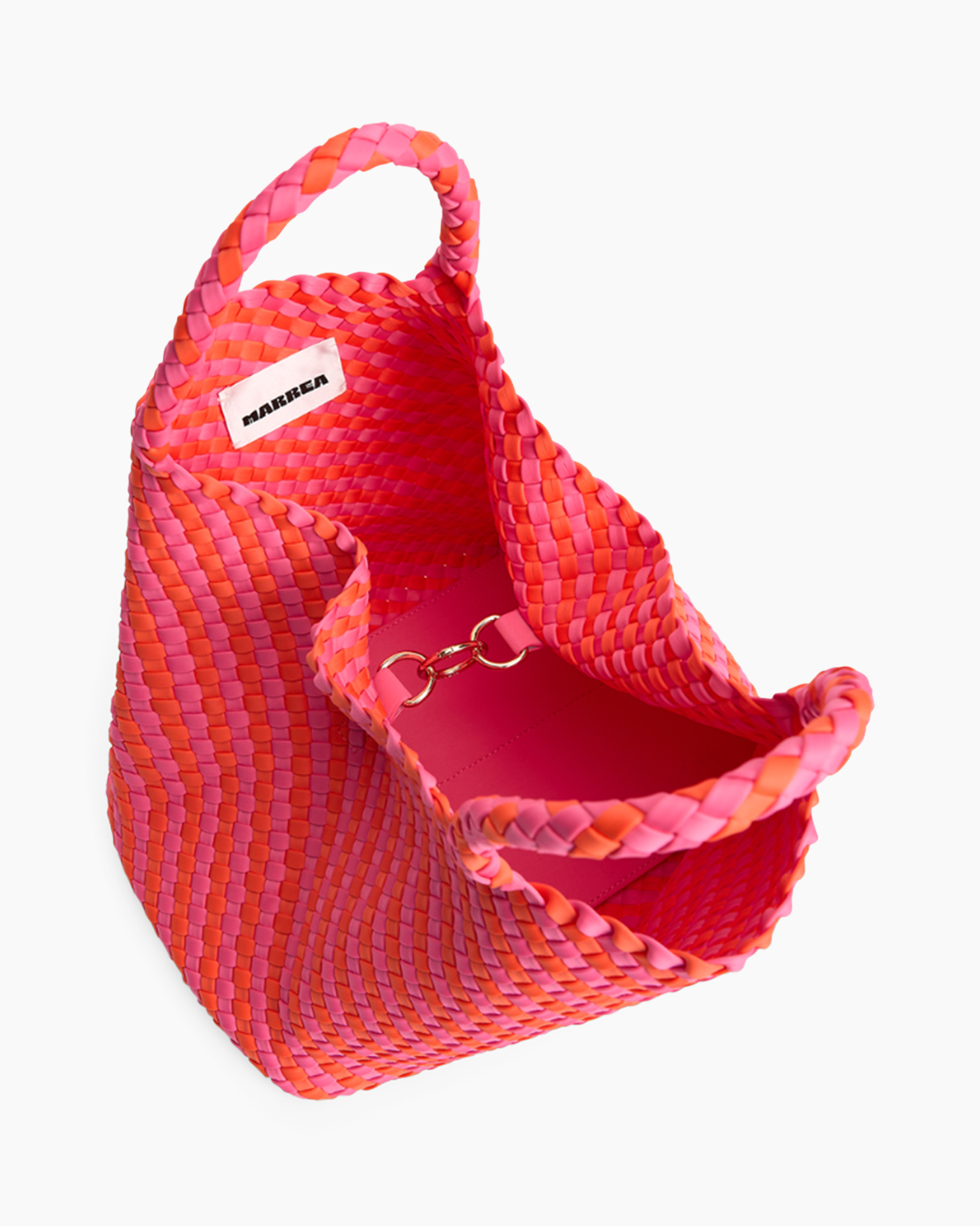 tas, handtas, geweven, roze, felroze