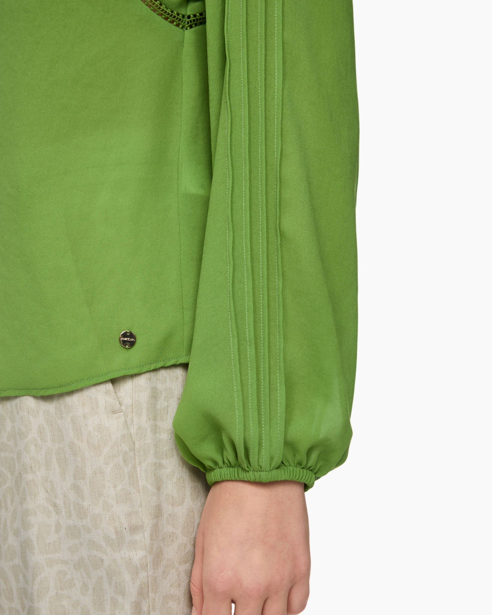 groen, lange mouwen, mouw, elastische boord, top