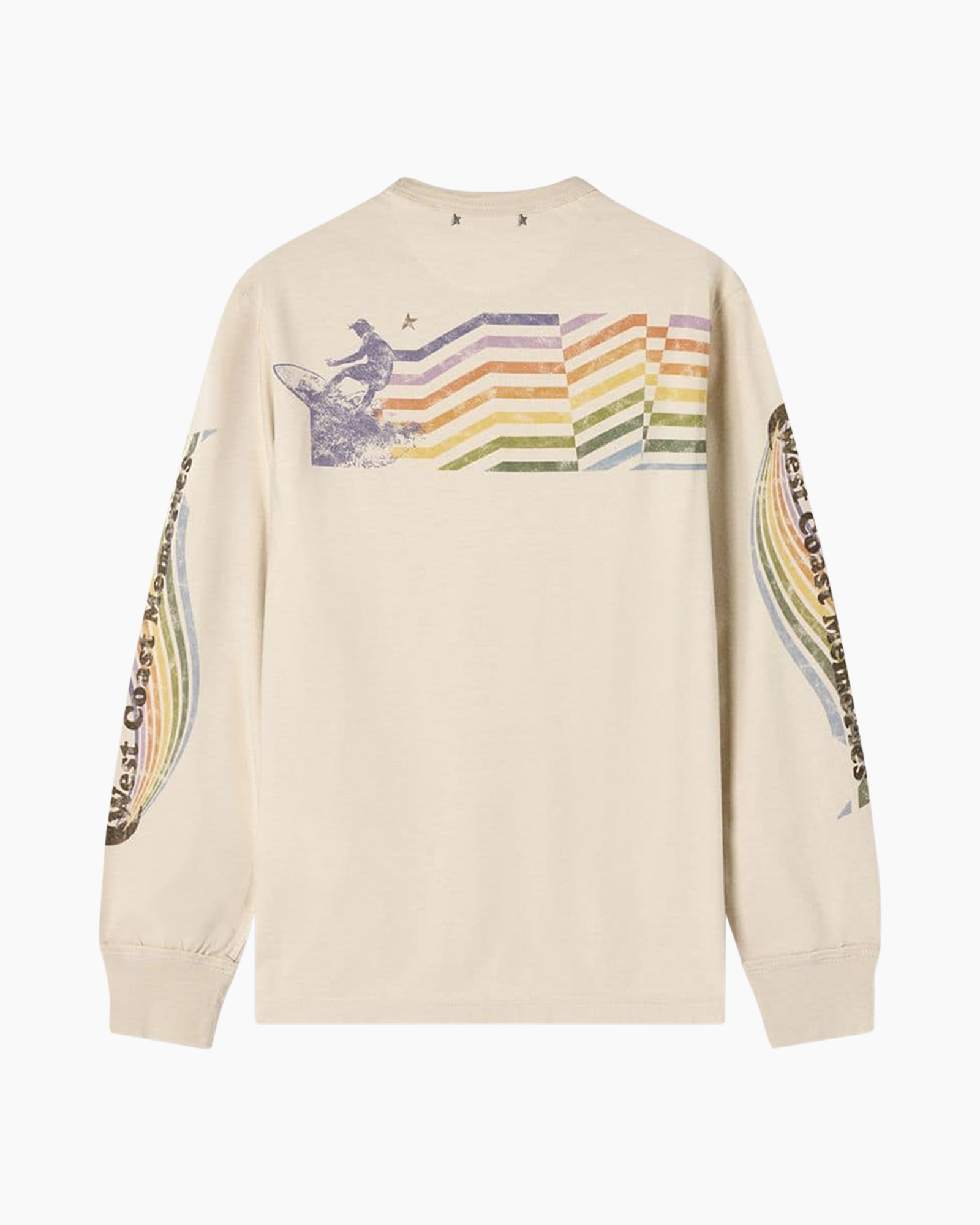 lange mouwen, crème, zak, regenboog boog, mouwen met grafische print