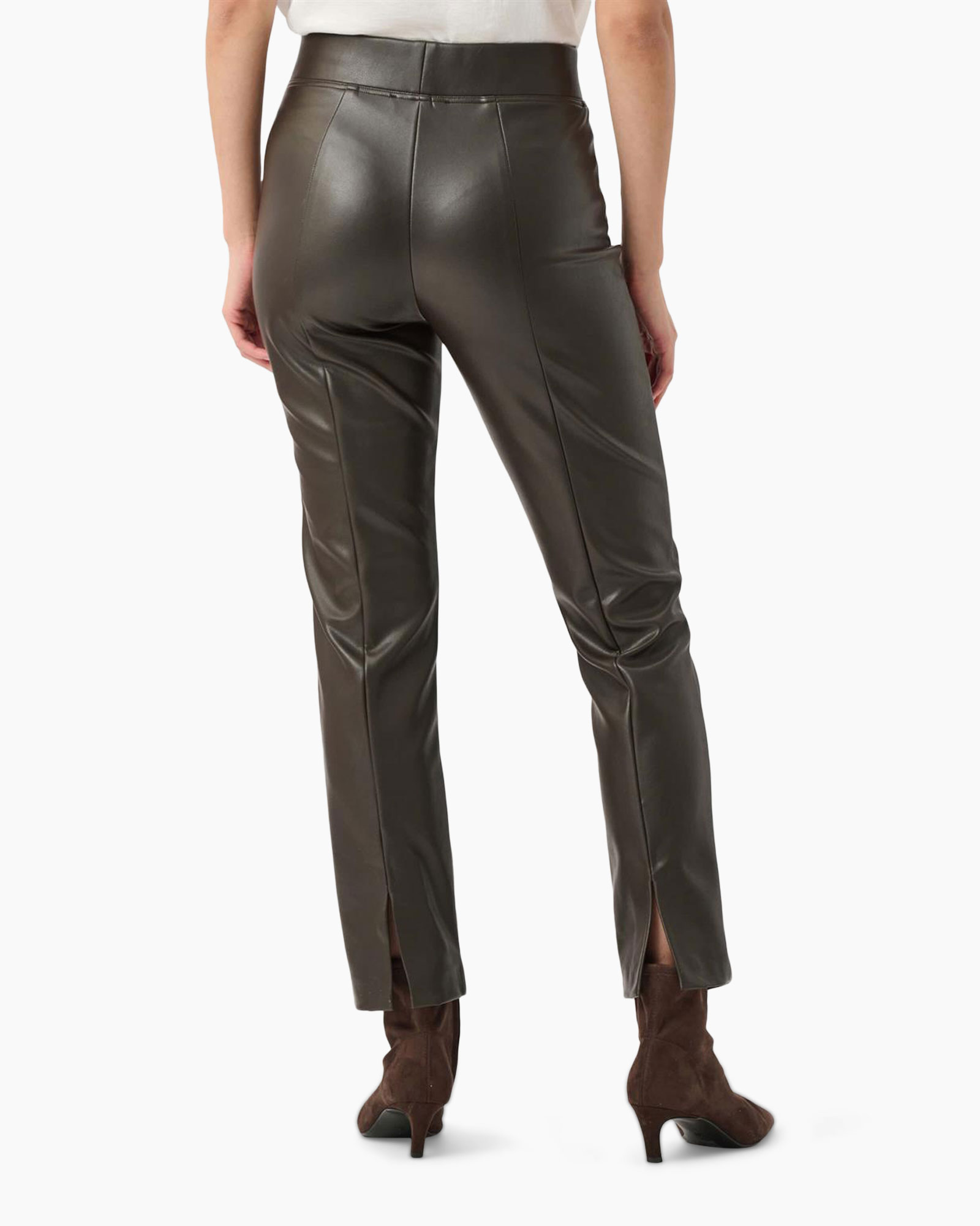 leren broeken, broeken, slim fit, bruin, voorzijde split