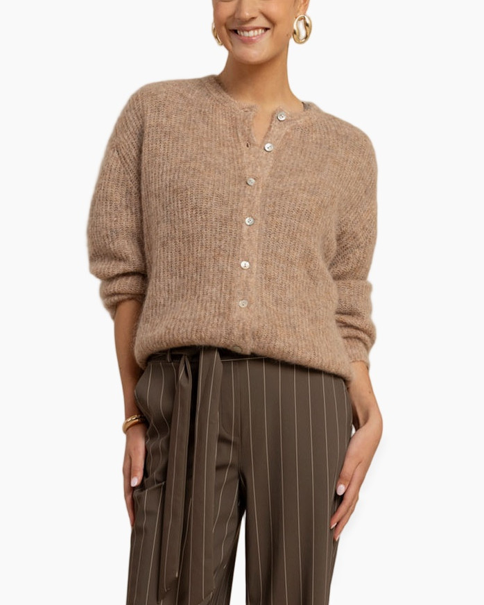 cardigan, breipulle-brei, beige, knopen, lange-mouwen