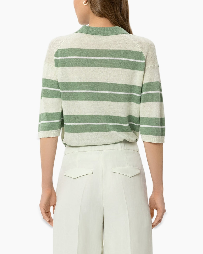 gestreepte polo, groene strepen, korte mouwen, kraagtop, gebreide trui