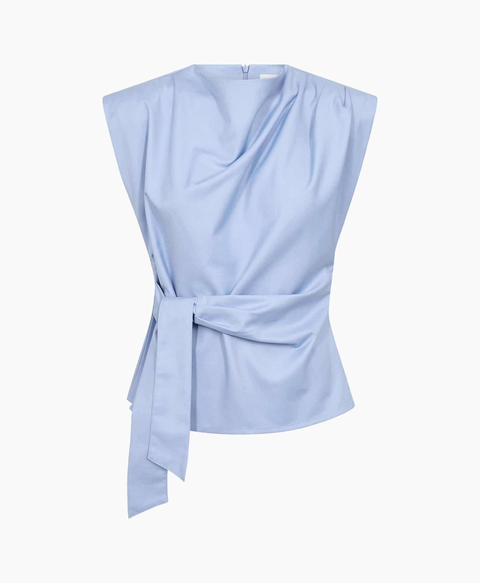 top, blouse, zonder mouwen, wrap, lichtblauw