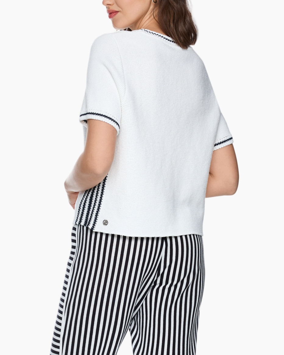 top, t-shirt, breip, wit, gestreept-pant