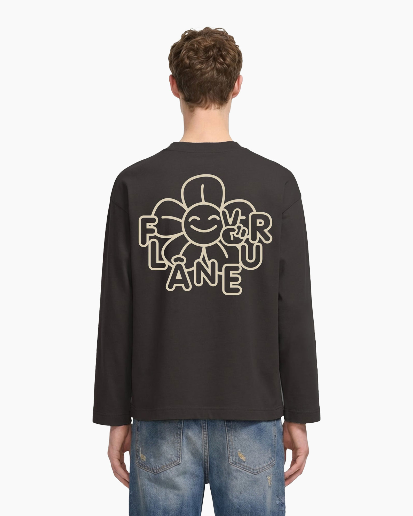 longsleeve, zwart, grafisch, bloem, zonder merk