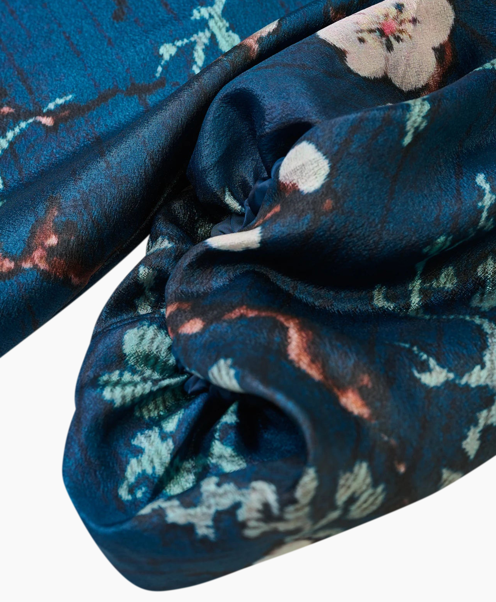 jurk, kimono, lang, bloemenprint, blauw