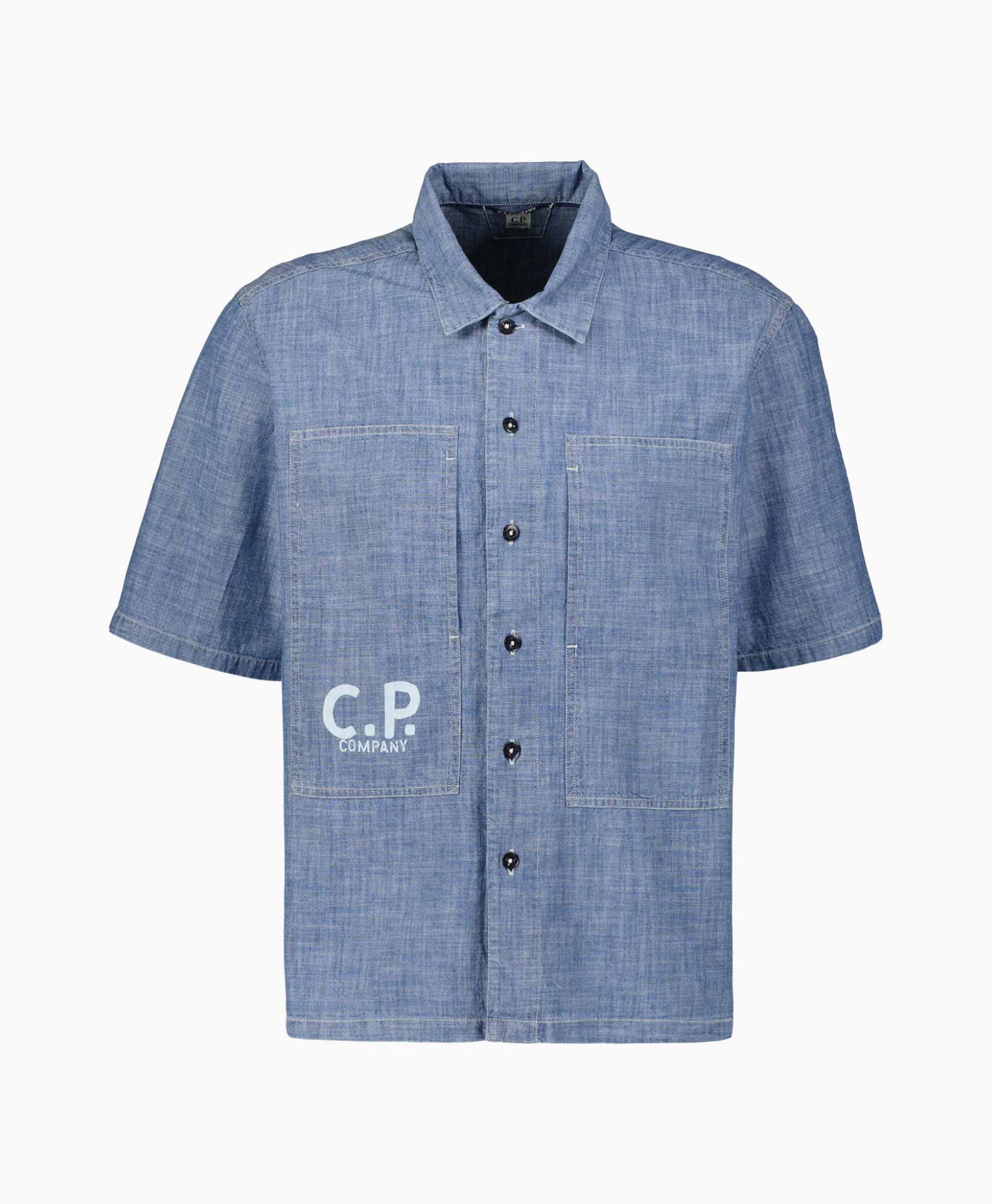 T-shirt Chambray Short Sleeved Logo Blauw