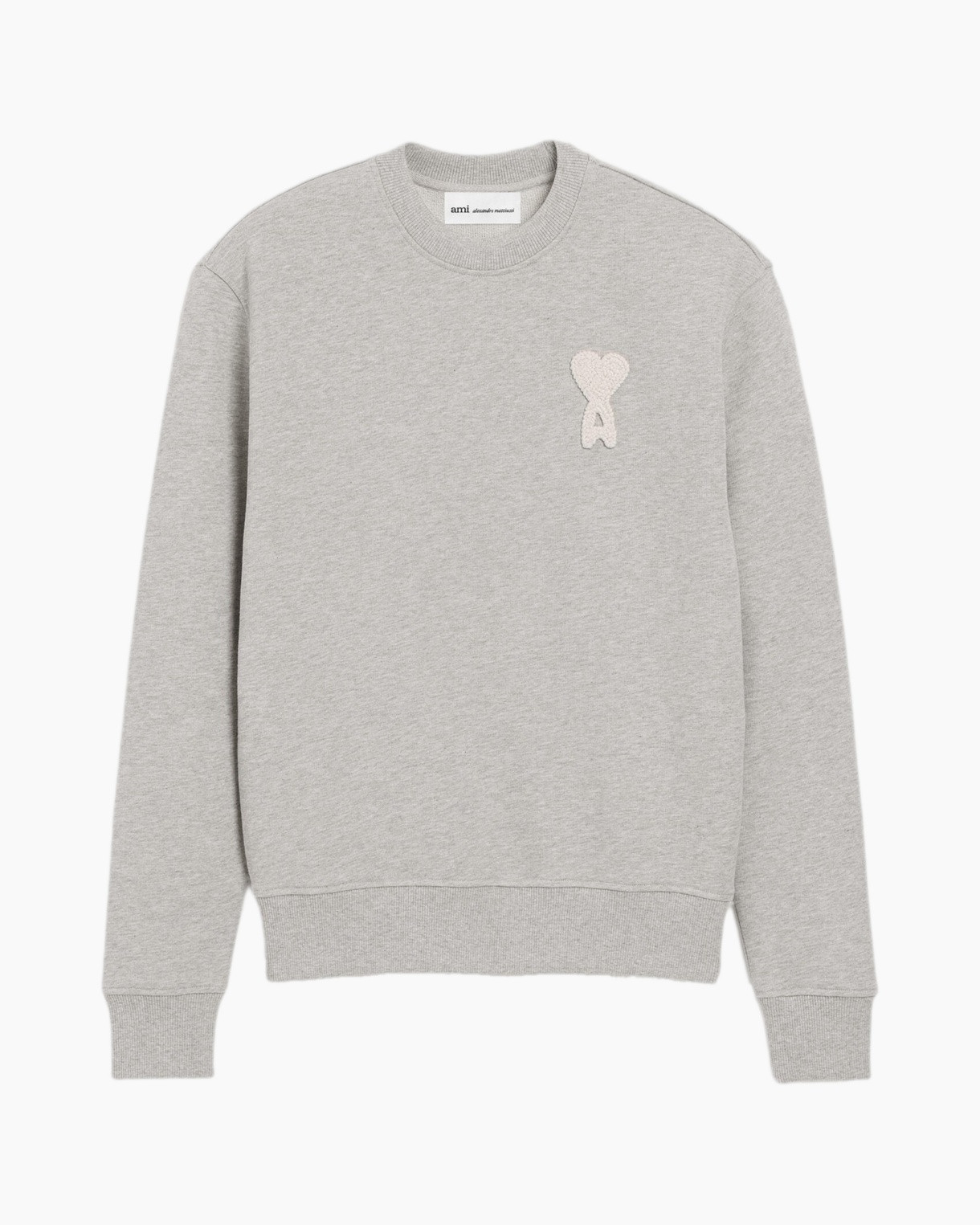 crewneck, sweatshirt, grey, heart patch, long sleeves