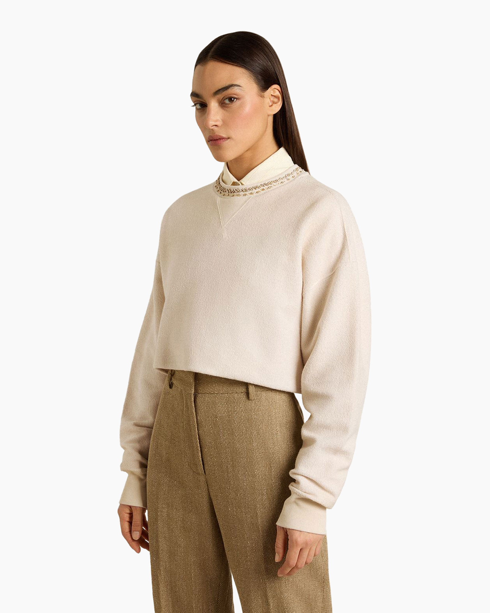 Trui Journey W's Cropped Crew Overprinted Cotton Ecru