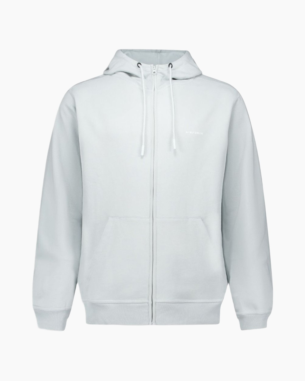 hoodie, zipper, front pockets, pull-over?, light blue-gray